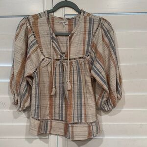 Maaji Plaid Beige and Blue Blouse